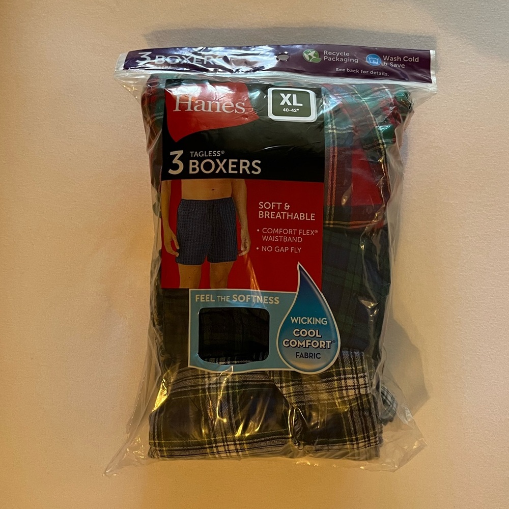 Hanes Men's Tagless Boxers - Blue and Green Plaid